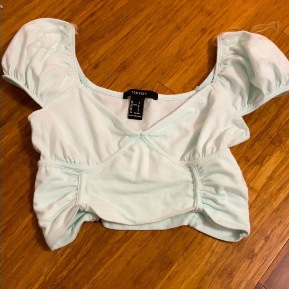 Forever 21 Crop Top Mint Bustier Ruched Blouse Shirt Size S